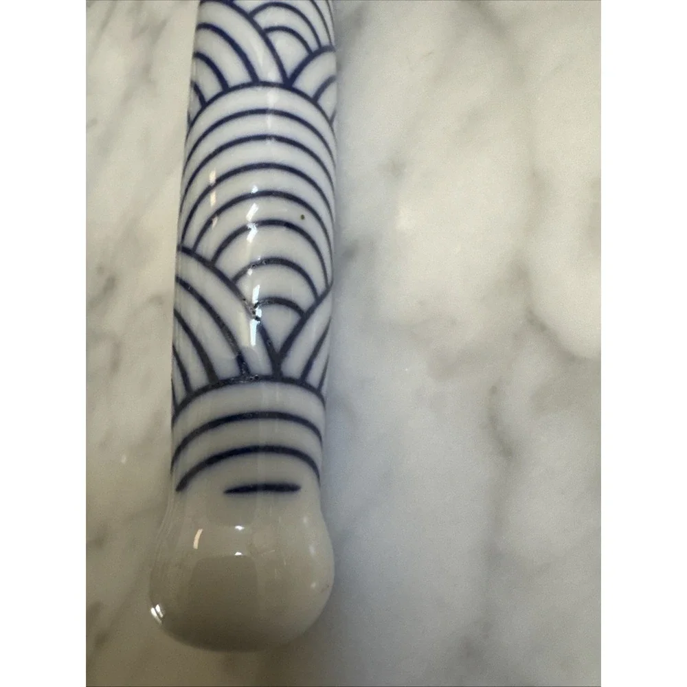 Spatula and Ladle Kitchen Utensils Ceramic Handles Blue And White Vintage